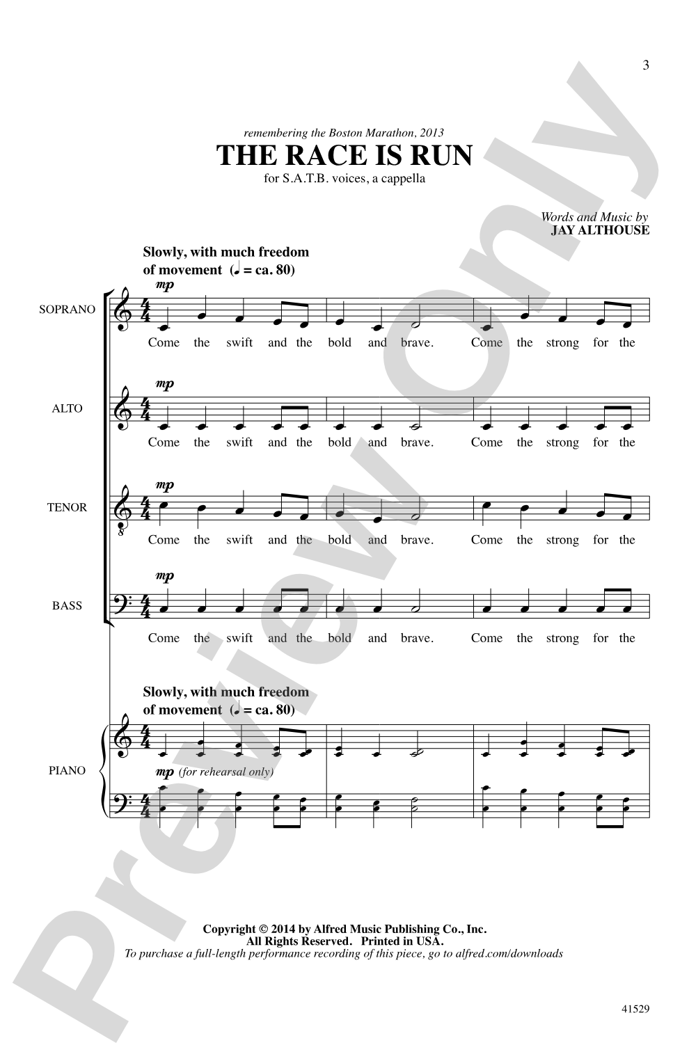 The Race Is Run: SATB, <i>a cappella</i> Choral Octavo