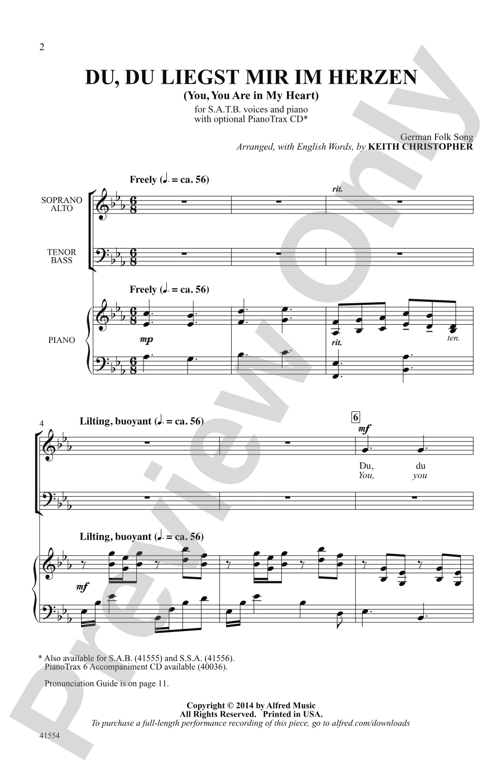 Du, Du Liegst Mir im Herzen: SATB Choral Octavo