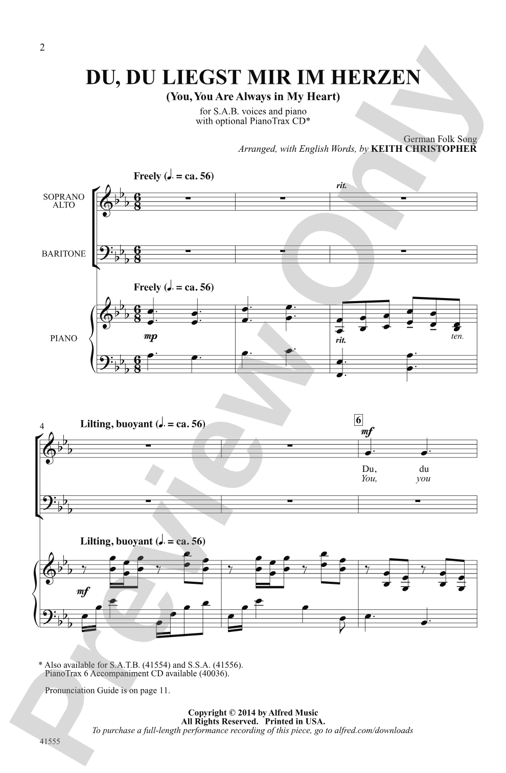 Du, Du Liegst Mir im Herzen: SAB Choral Octavo