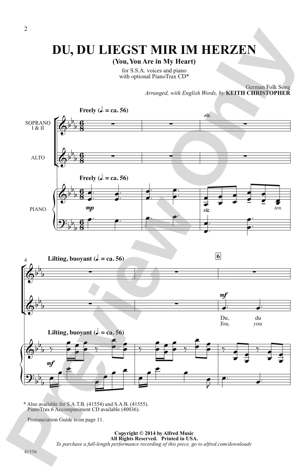 Du, Du Liegst Mir im Herzen: SSA Choral Octavo