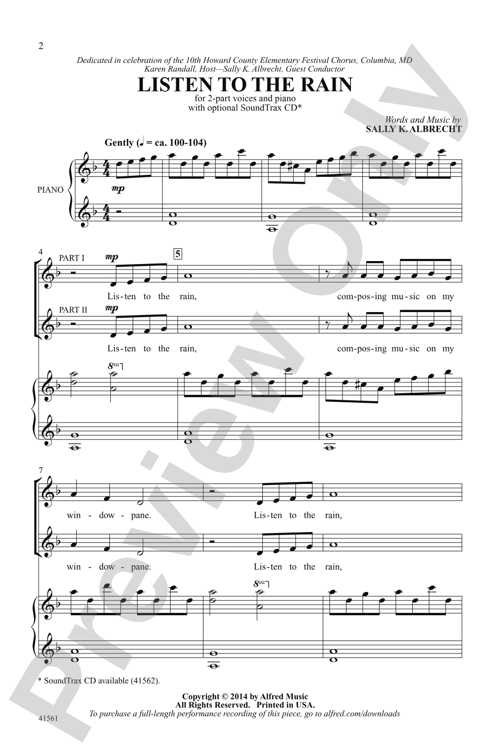 Listen to the Rain: 2-Part Choral Octavo