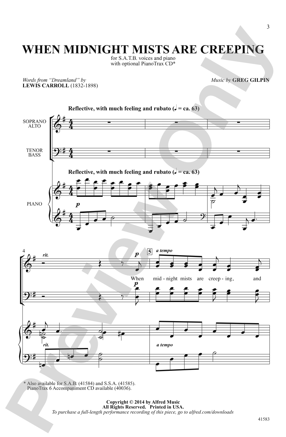 When Midnight Mists Are Creeping: SATB Choral Octavo