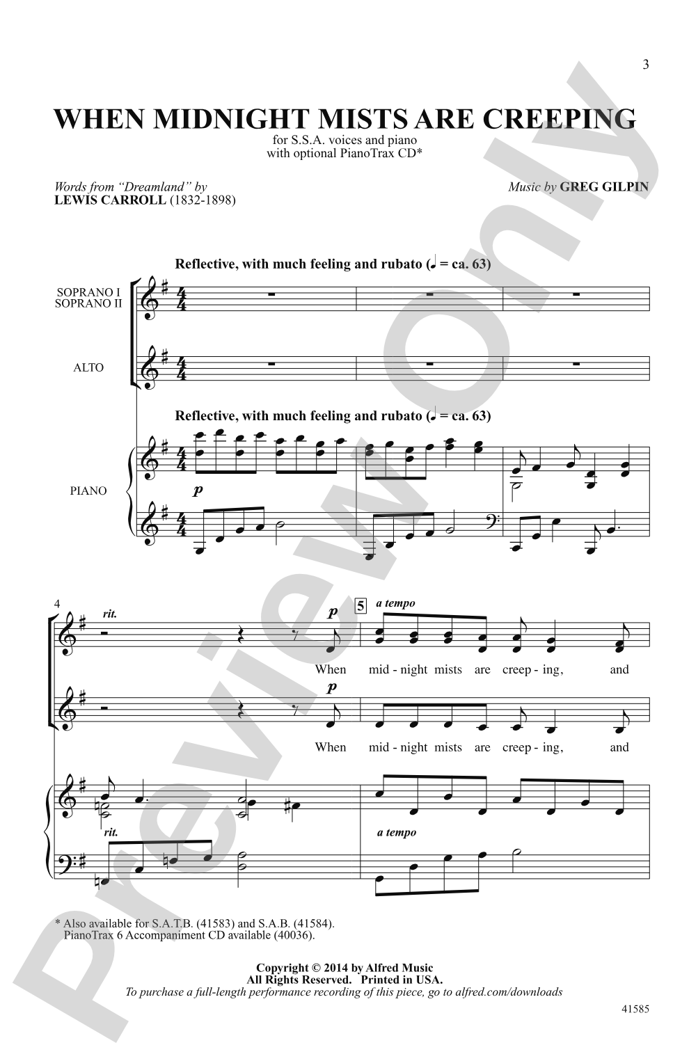 When Midnight Mists Are Creeping: SSA Choral Octavo