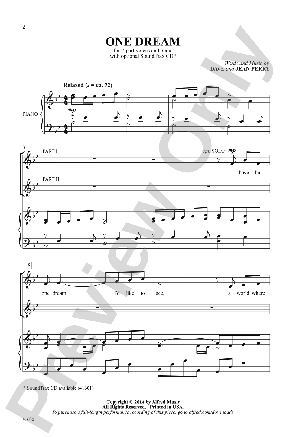 One Dream: 2-Part Choral Octavo