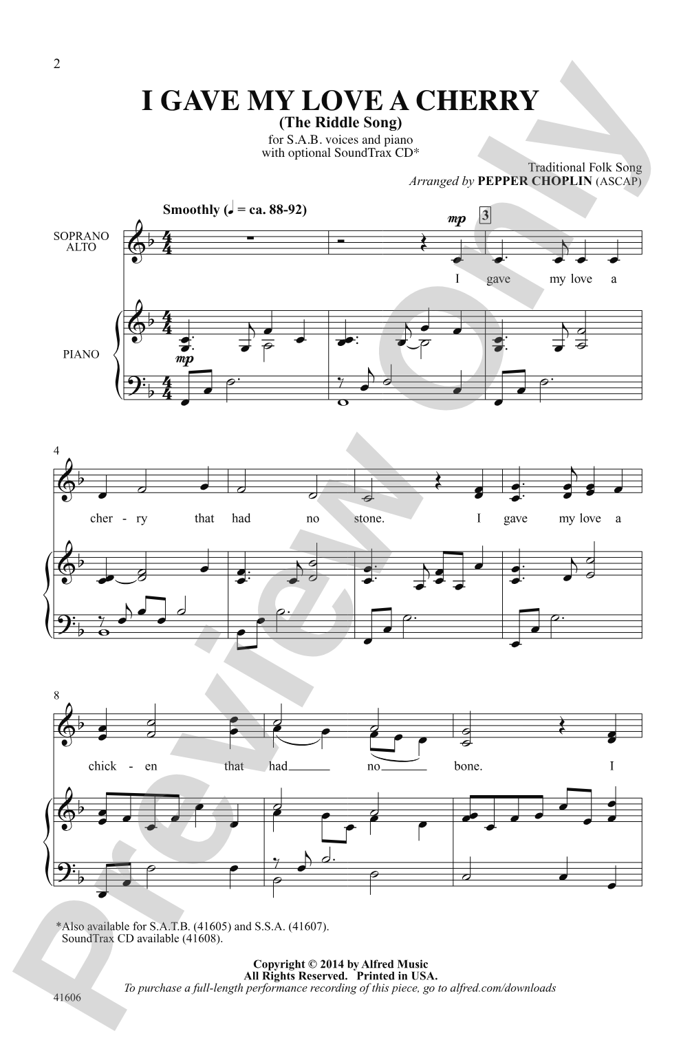 I Gave My Love a Cherry: SAB Choral Octavo