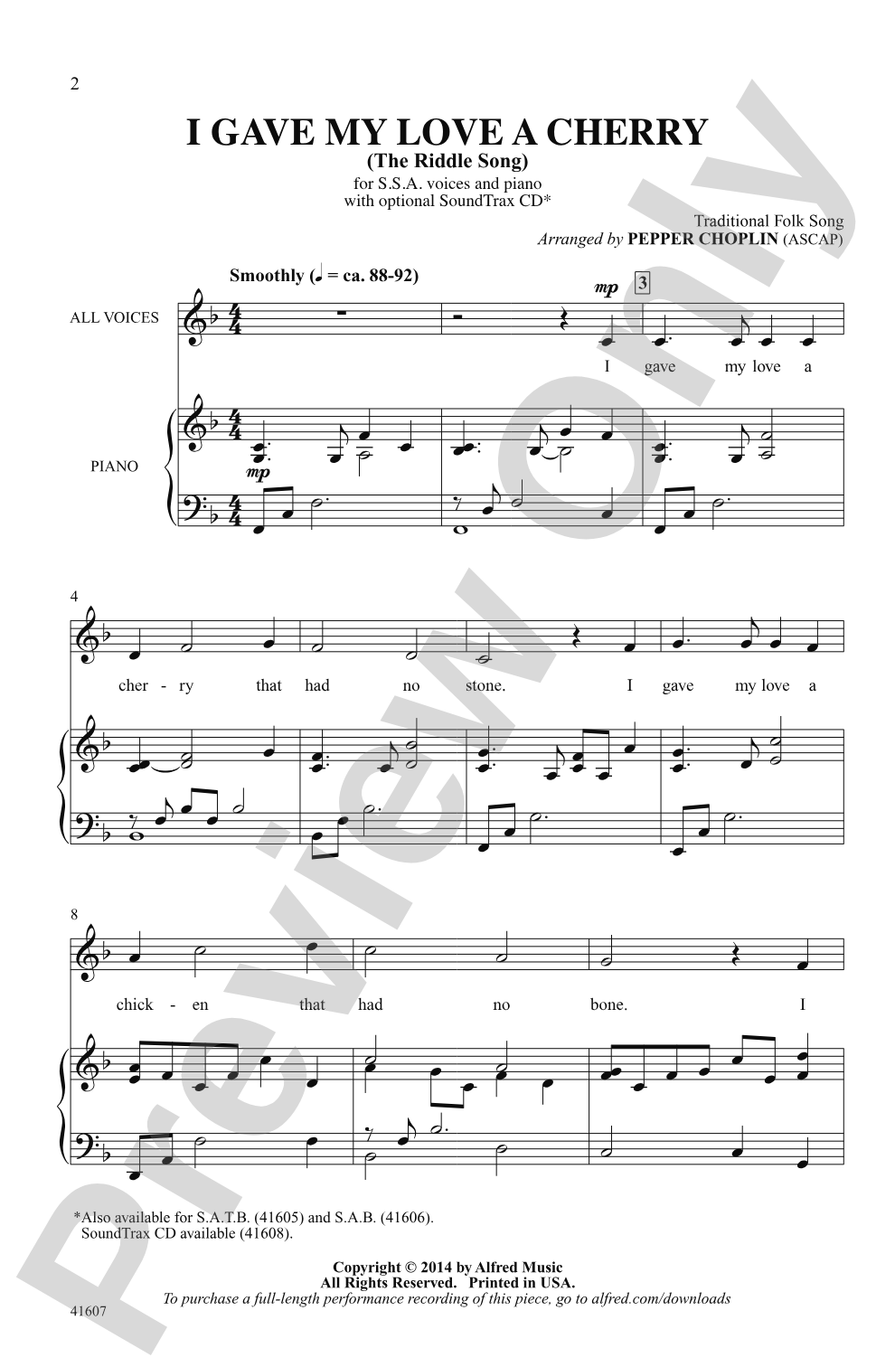 I Gave My Love a Cherry: SSA Choral Octavo