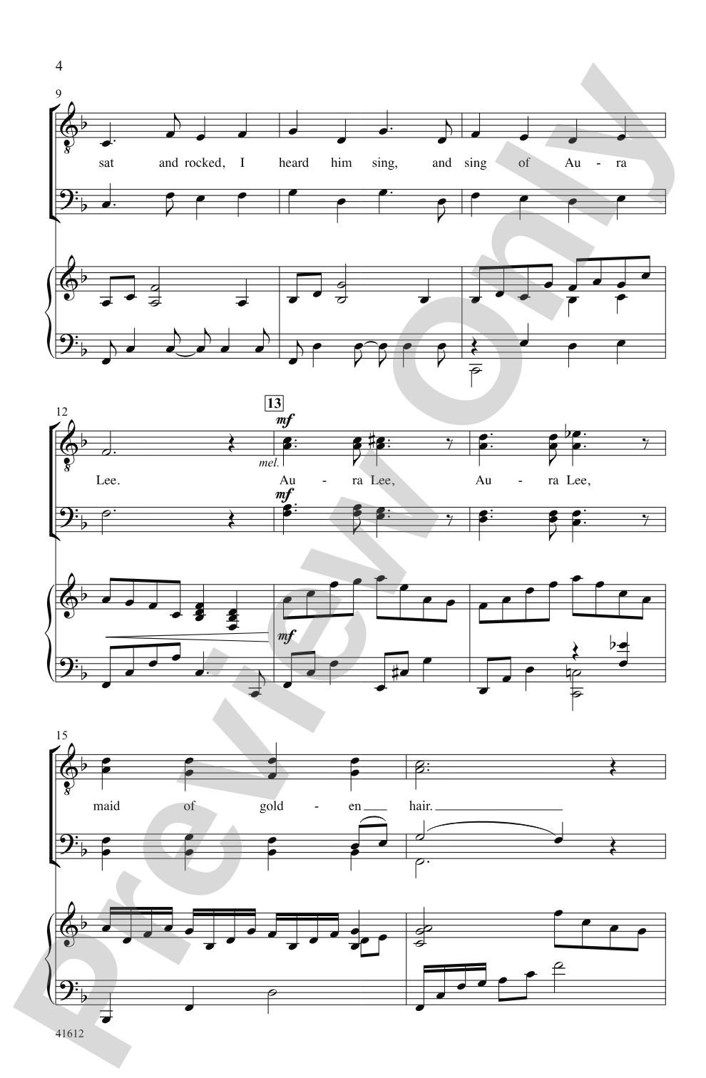 Aura Lee: TTBB Choral Octavo