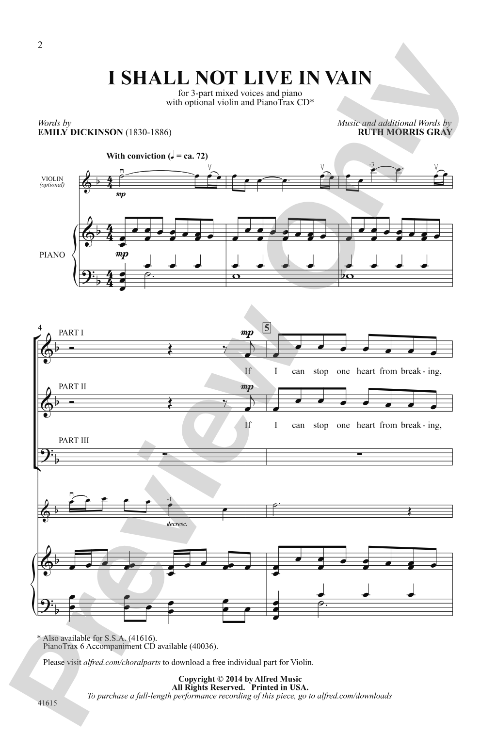 I Shall Not Live in Vain: 3-Part Mixed Choral Octavo