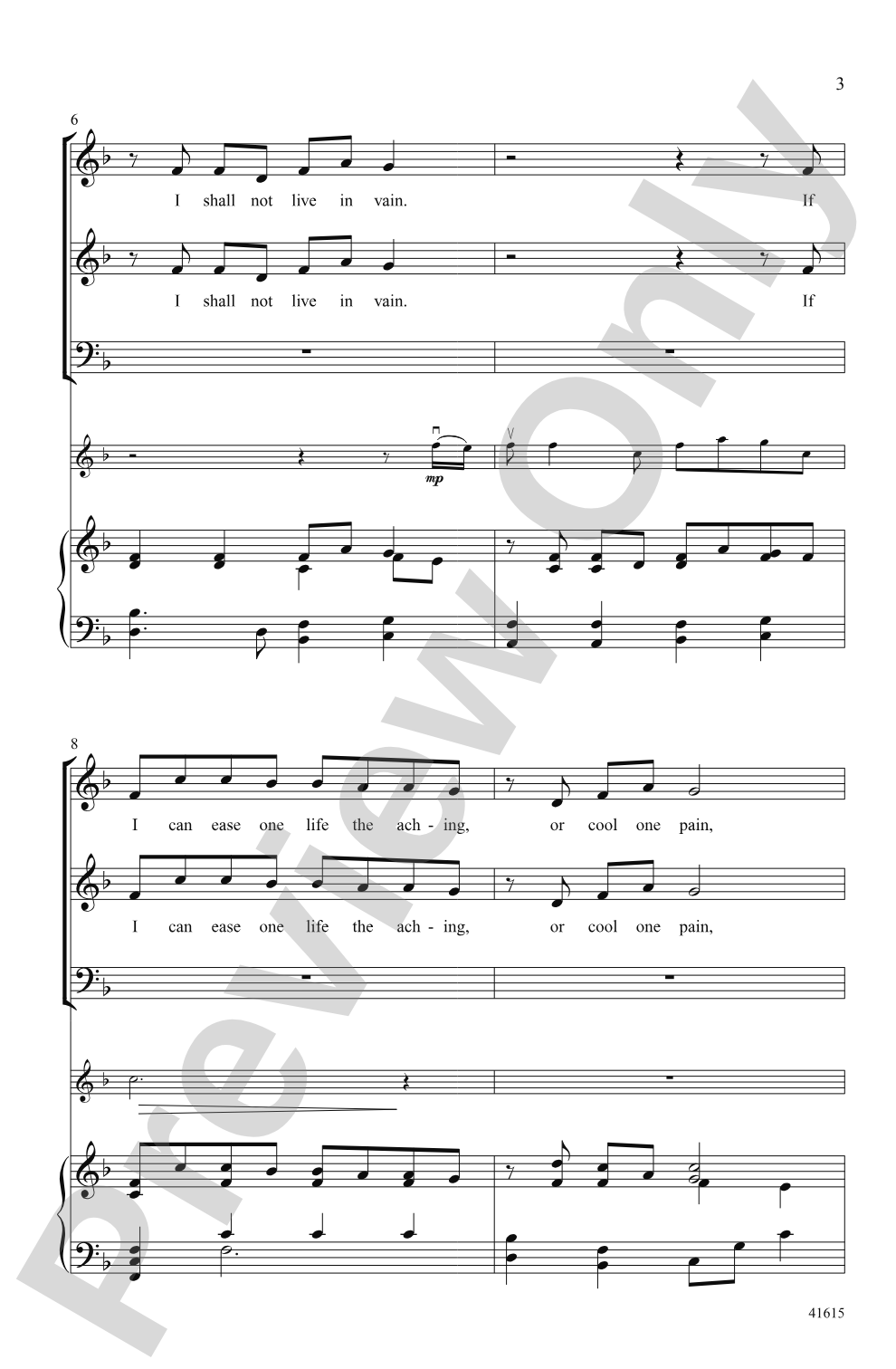 I Shall Not Live in Vain: 3-Part Mixed Choral Octavo