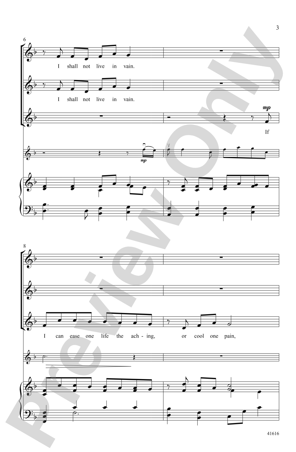 I Shall Not Live in Vain: SSA Choral Octavo
