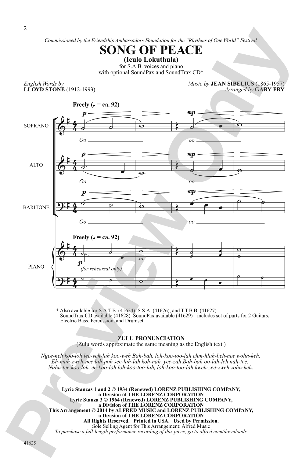 Song of Peace: SAB Choral Octavo