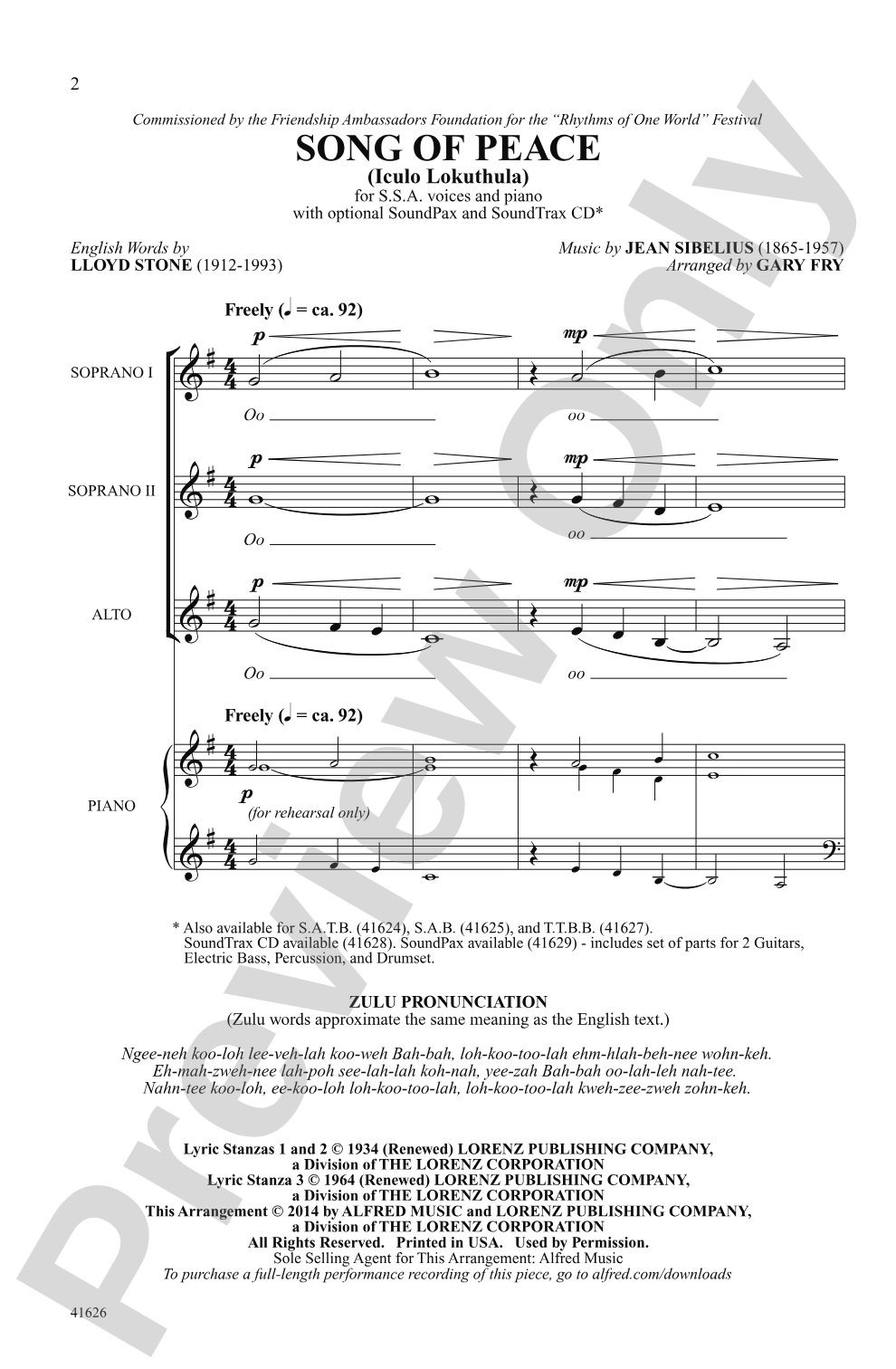 Song of Peace: SSA Choral Octavo