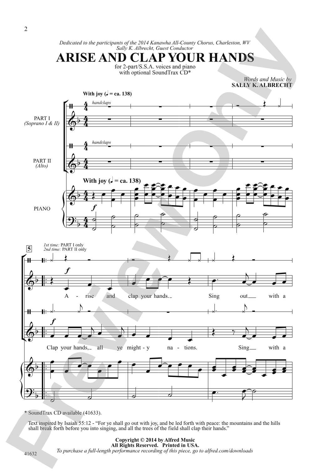 Arise and Clap Your Hands: 2-Part / SSA Choral Octavo