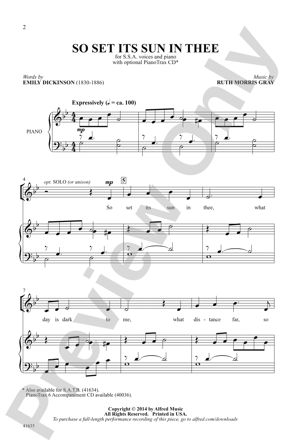 So Set Its Sun in Thee: SSA Choral Octavo
