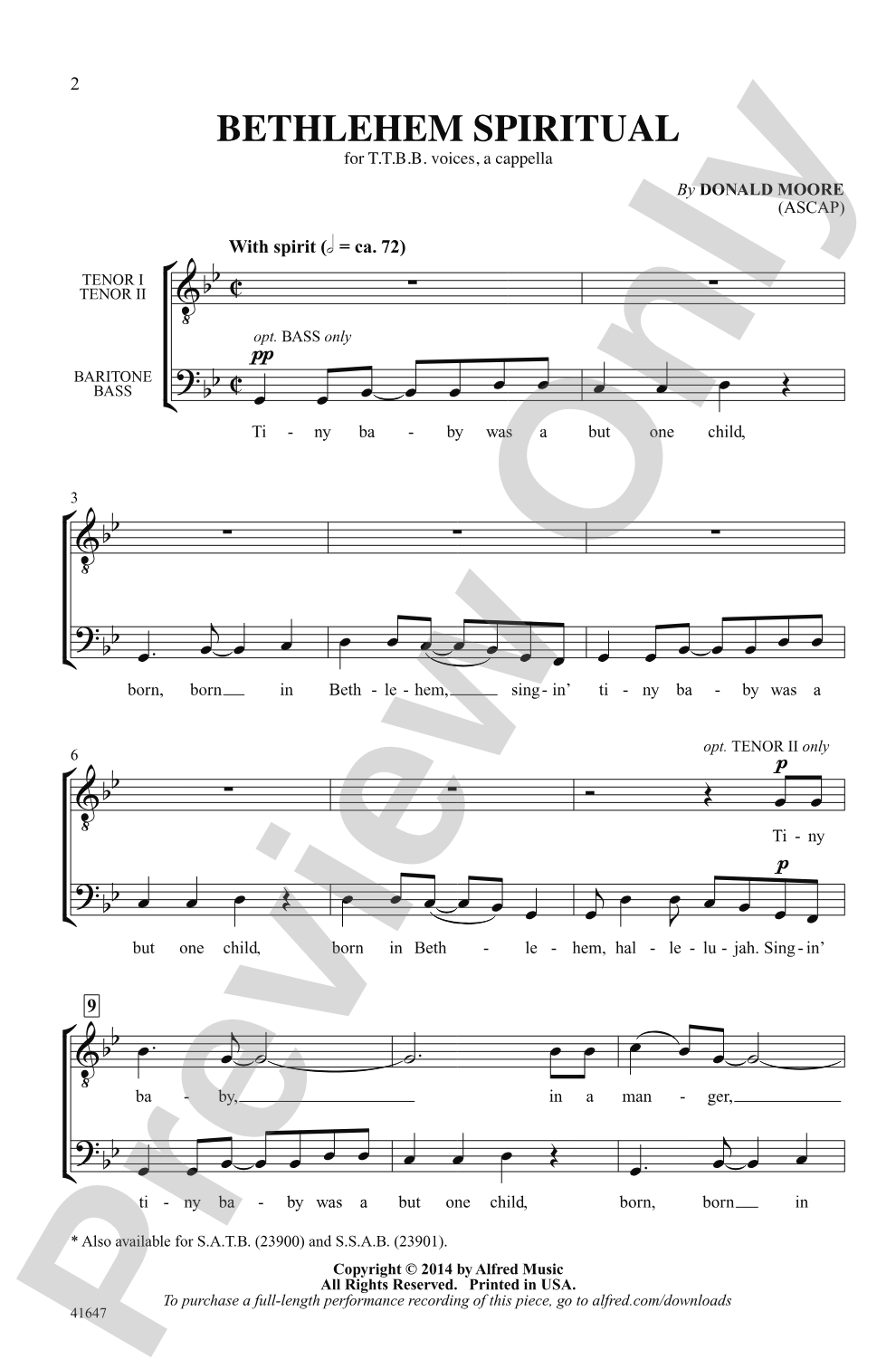 Bethlehem Spiritual: TTBB, <I>a cappella</I> Choral Octavo