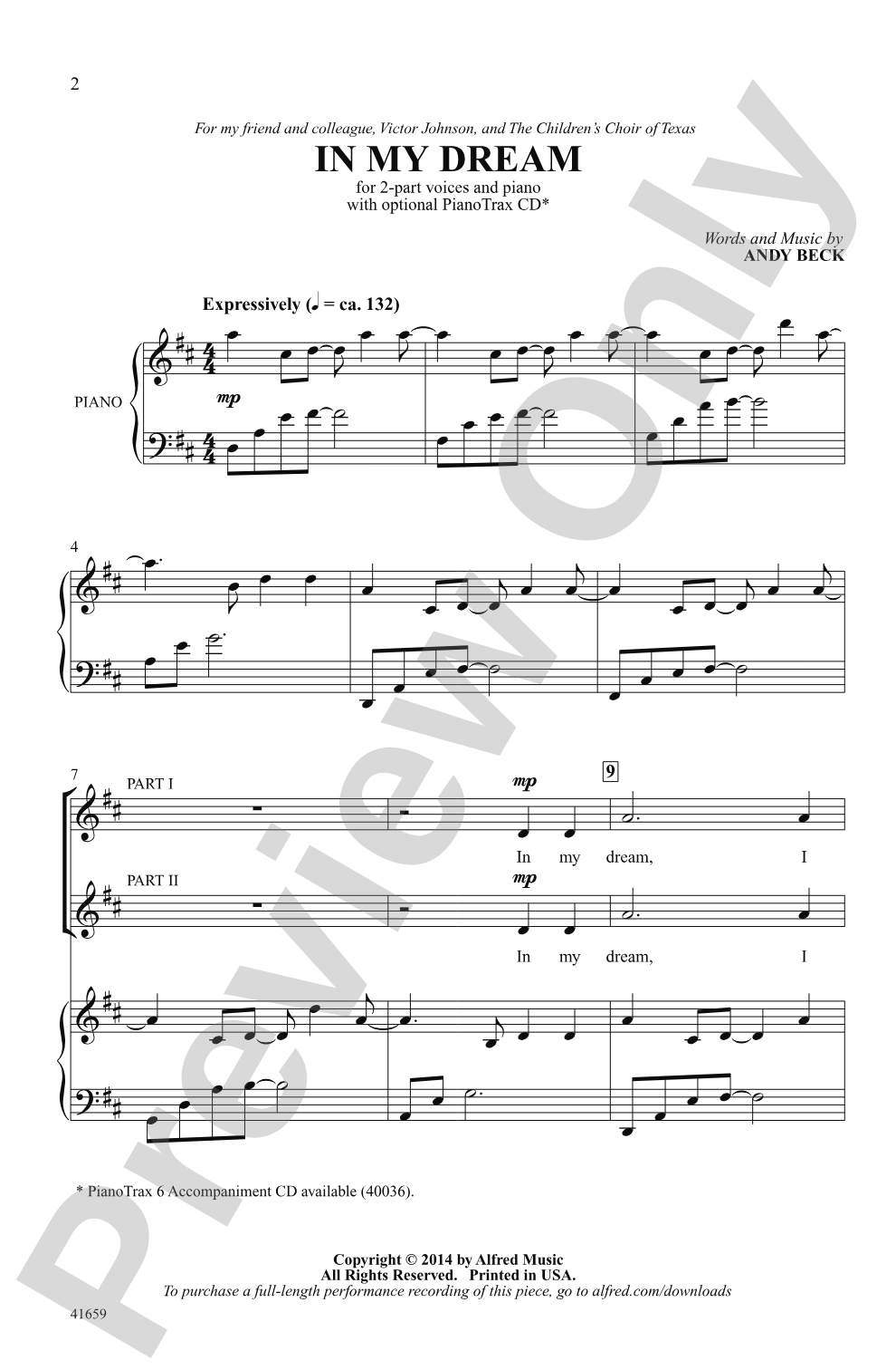 In My Dream: 2-Part Choral Octavo