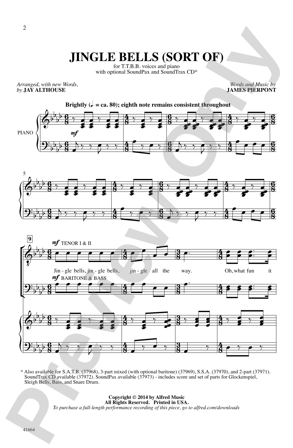 Jingle Bells (Sort Of): TTBB Choral Octavo