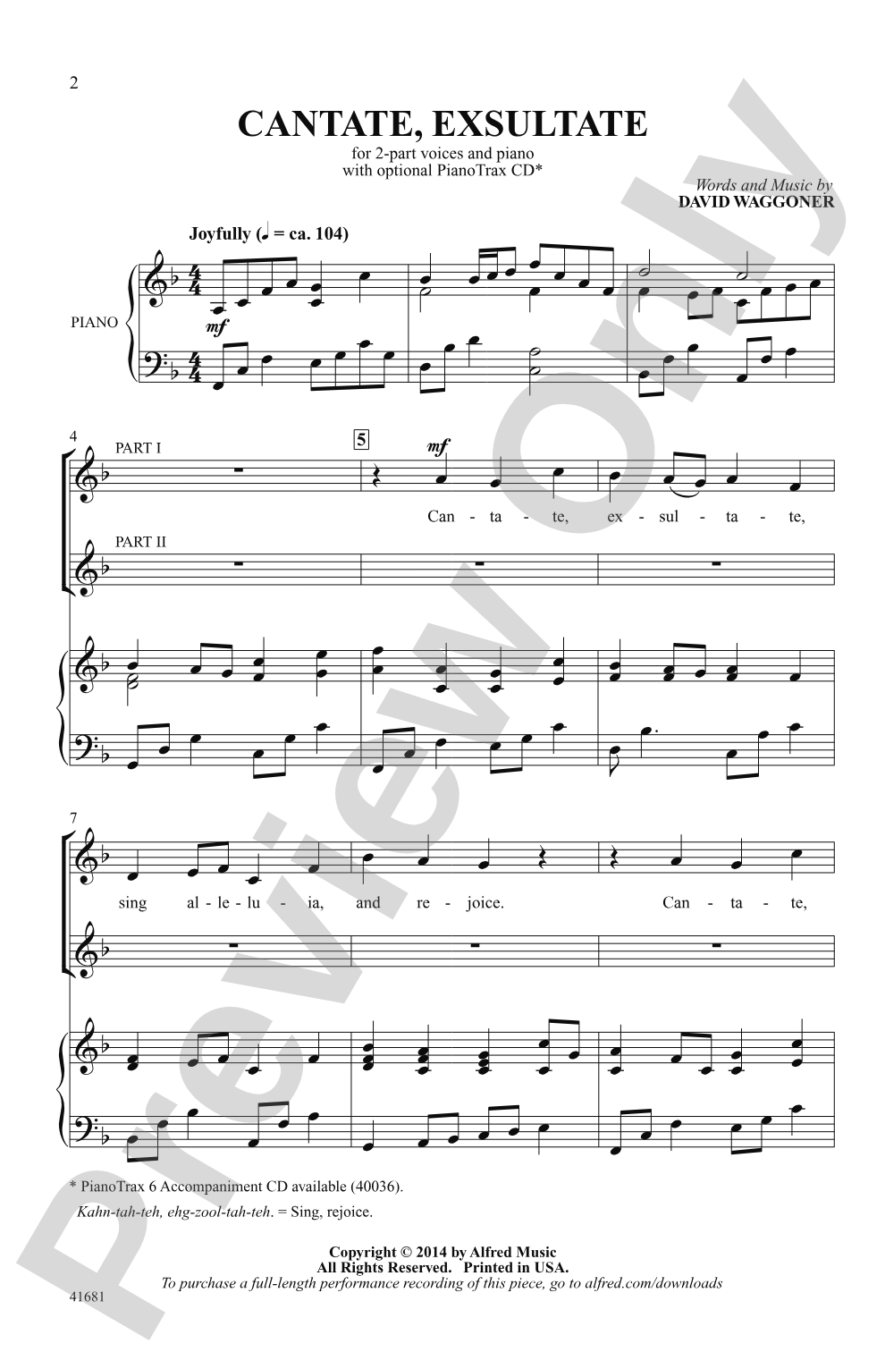 Cantate, Exsultate: 2-Part Choral Octavo