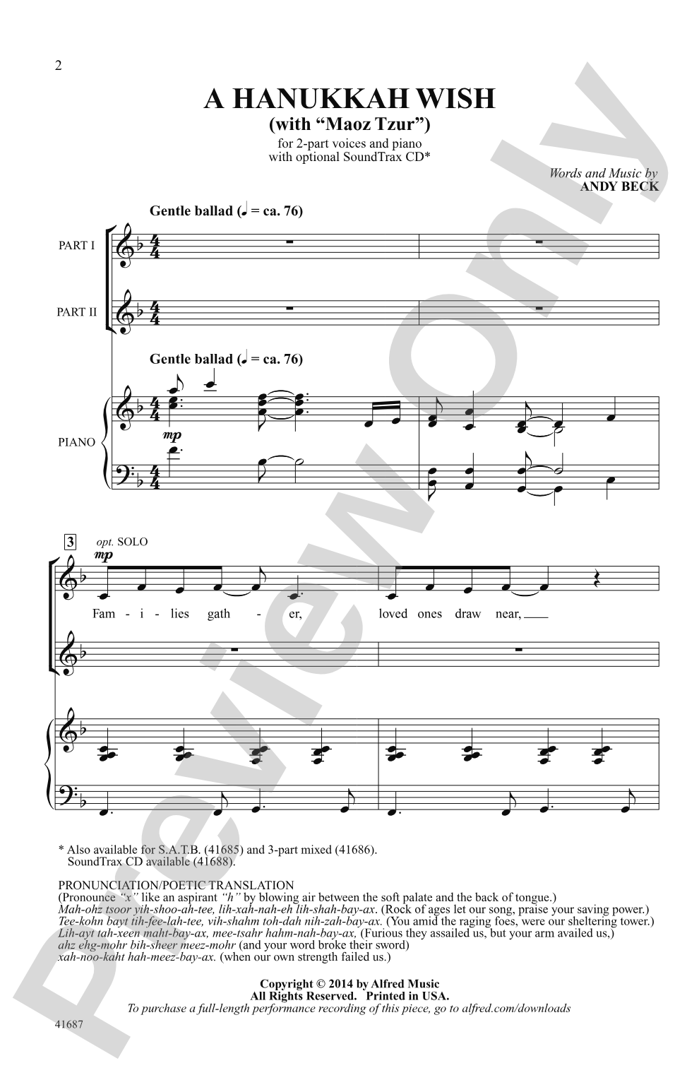 A Hanukkah Wish: 2-Part Choral Octavo