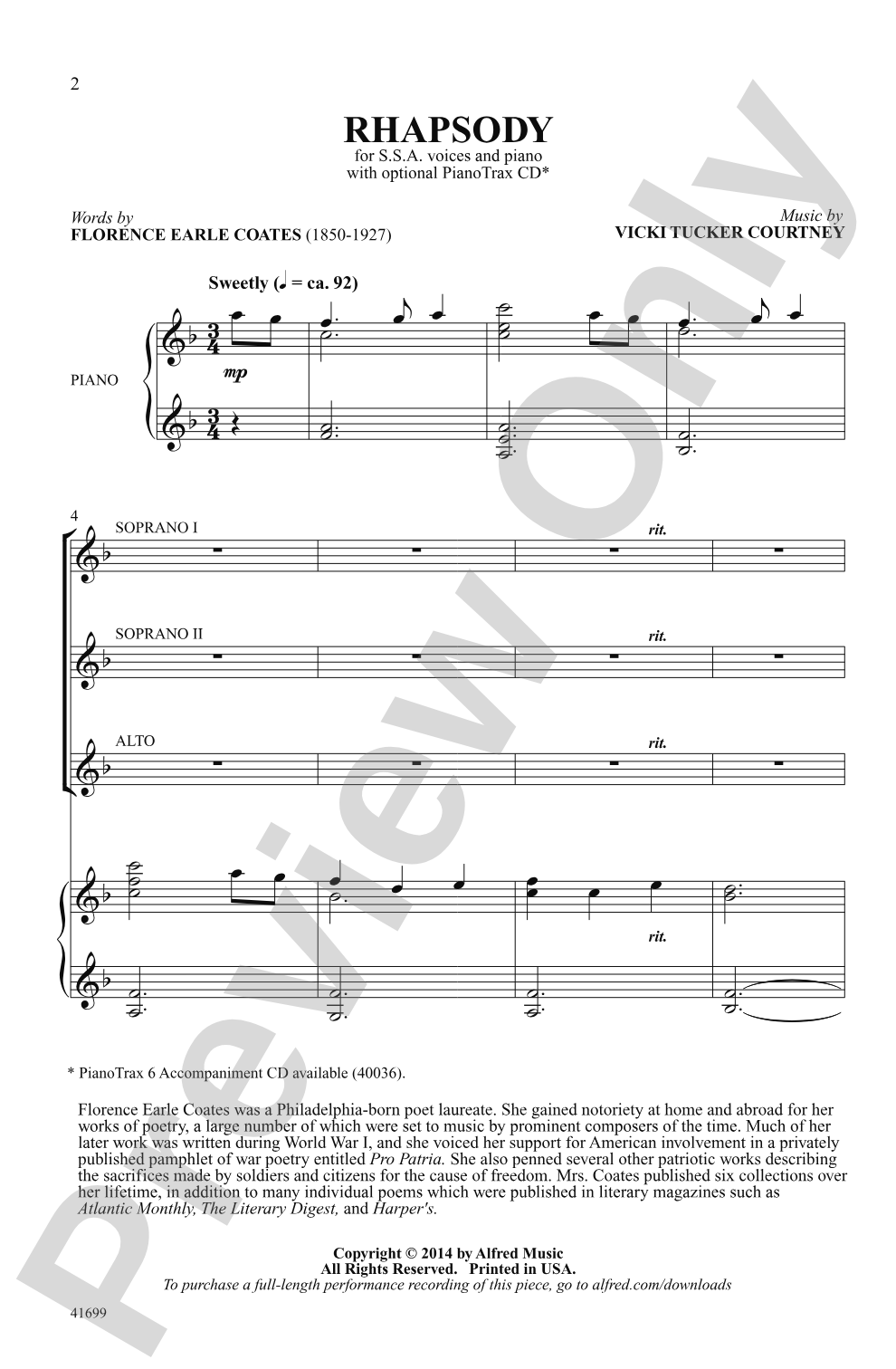 Rhapsody: SSA Choral Octavo