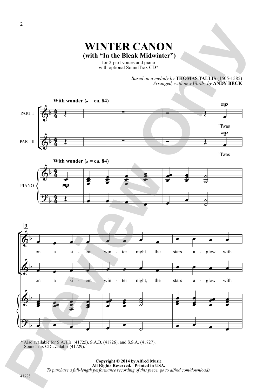 Winter Canon: 2-Part Choral Octavo