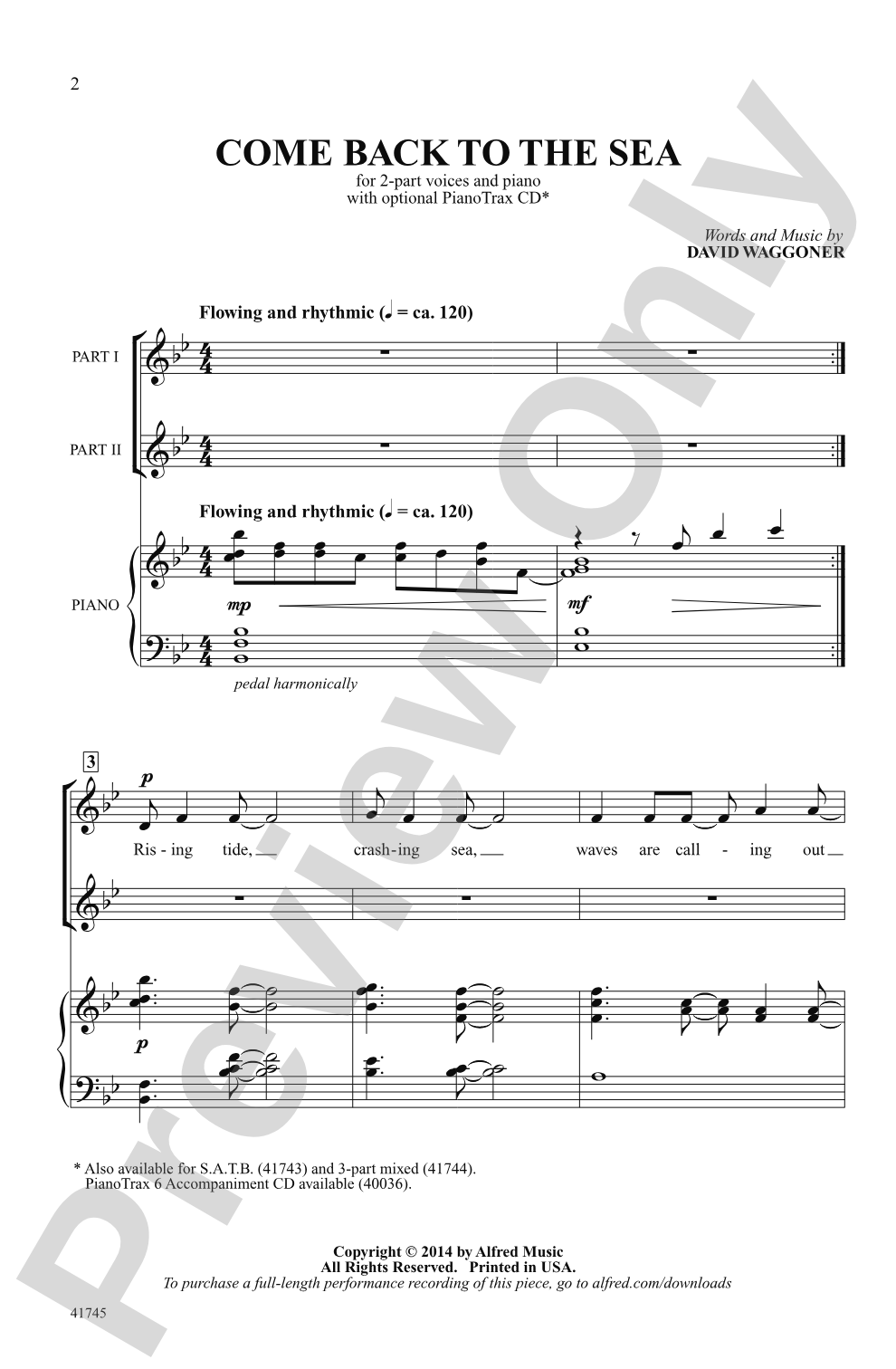 Come Back to the Sea: 2-Part Choral Octavo