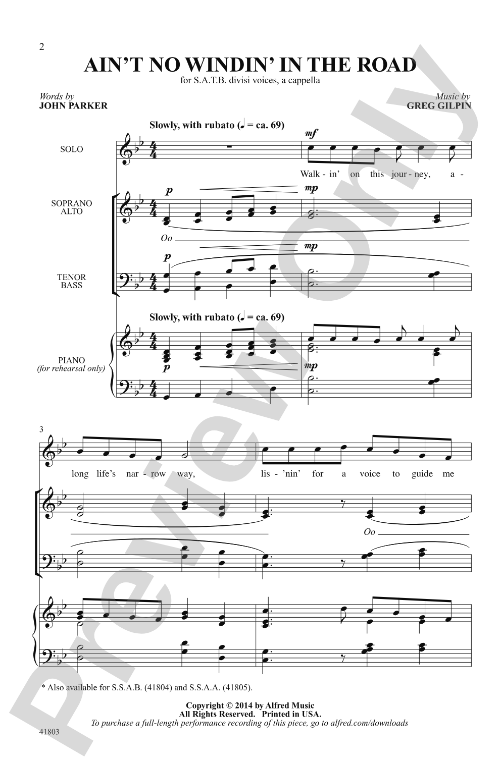 Ain't No Windin' in the Road: SATB divisi, <I>a cappella</I> Choral Octavo