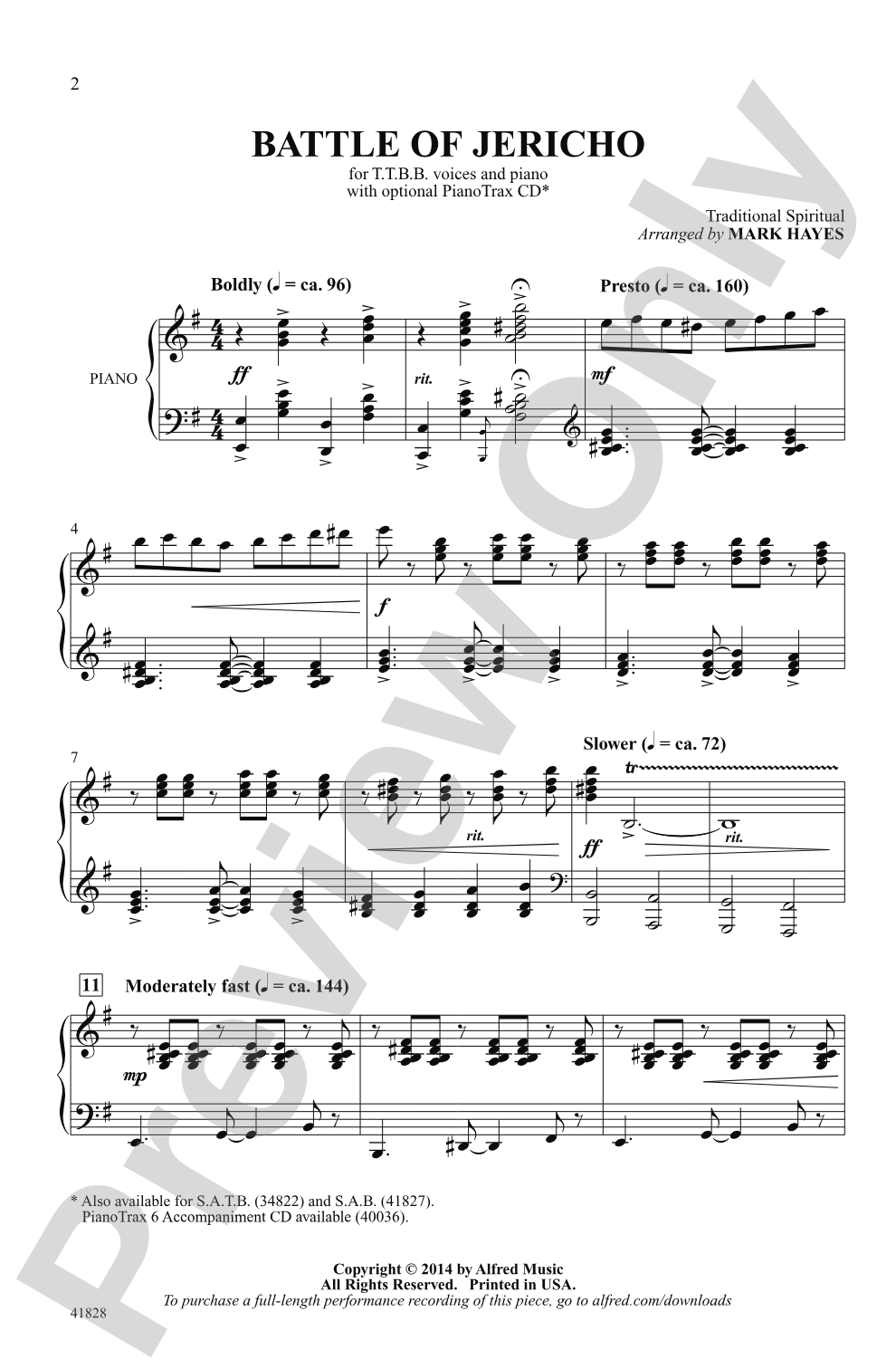 Battle of Jericho: TTBB Choral Octavo
