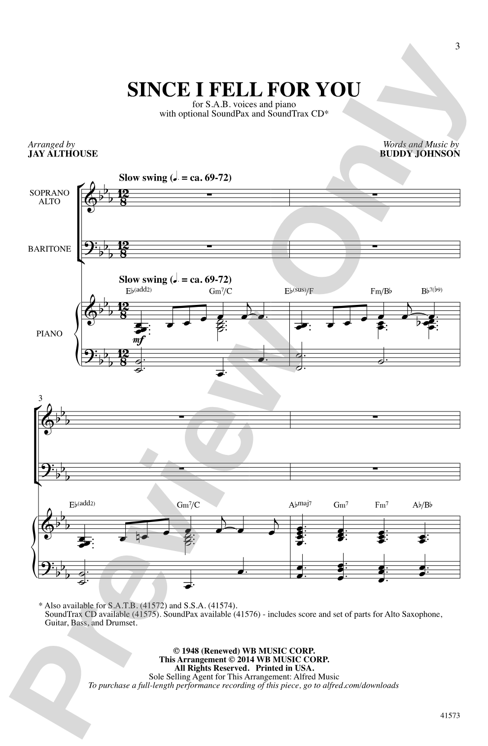 Since I Fell For You: SAB Choral Octavo