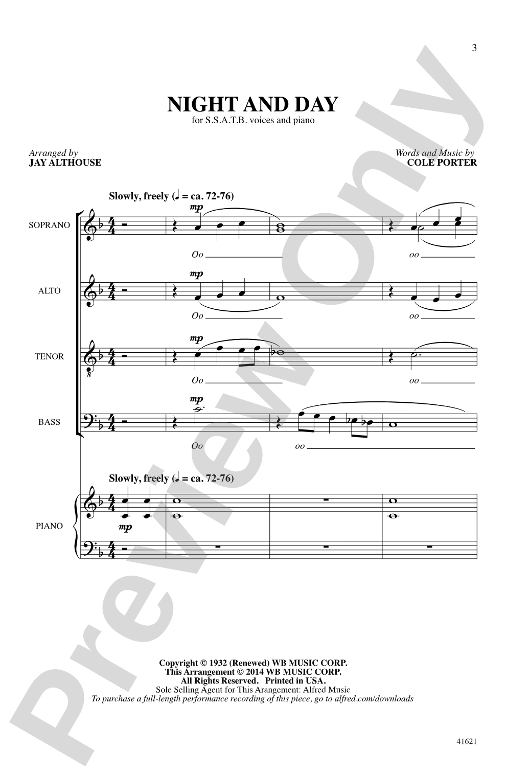 Night and Day: SSATB Choral Octavo