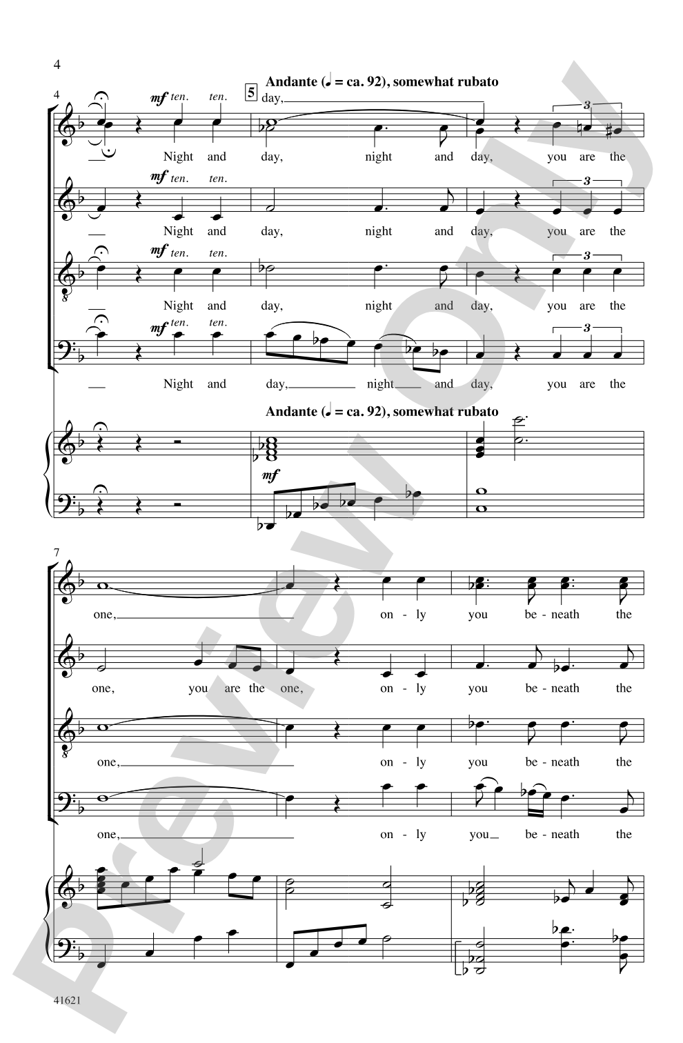 Night and Day: SSATB Choral Octavo