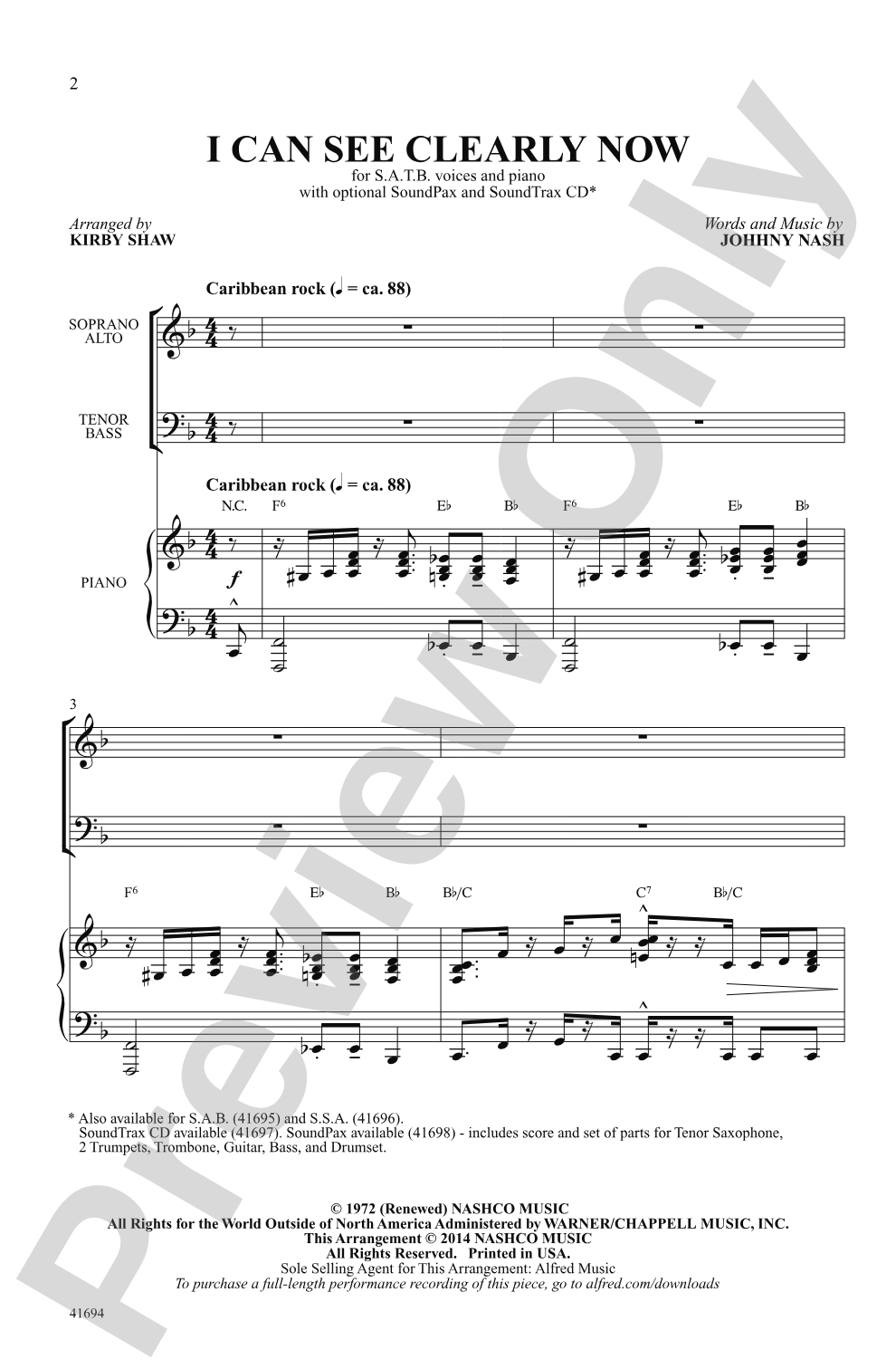 I Can See Clearly Now: SATB Choral Octavo