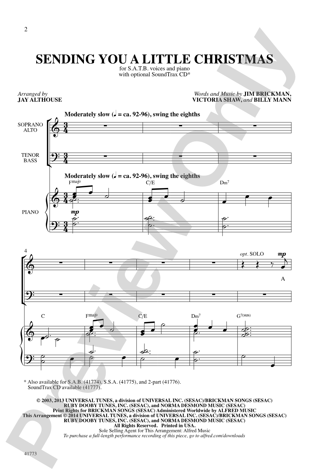 Sending You a Little Christmas: SATB Choral Octavo