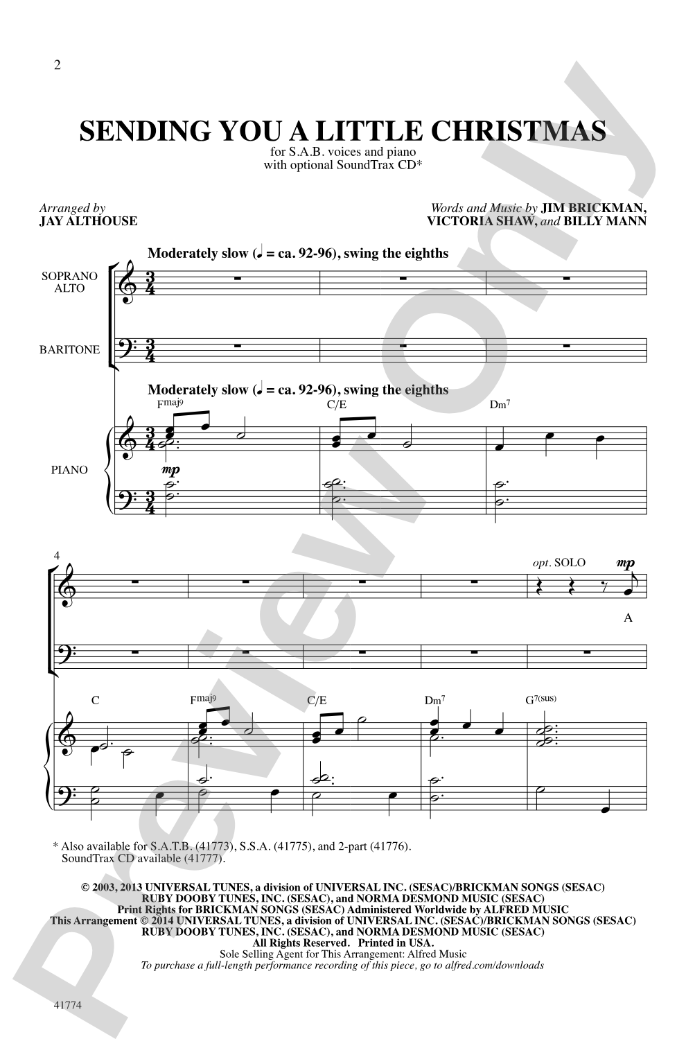 Sending You a Little Christmas: SAB Choral Octavo