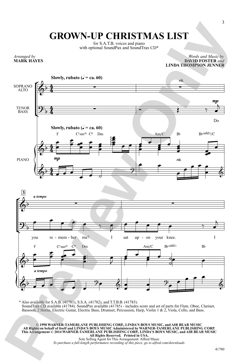 Grown-Up Christmas List: SATB Choral Octavo