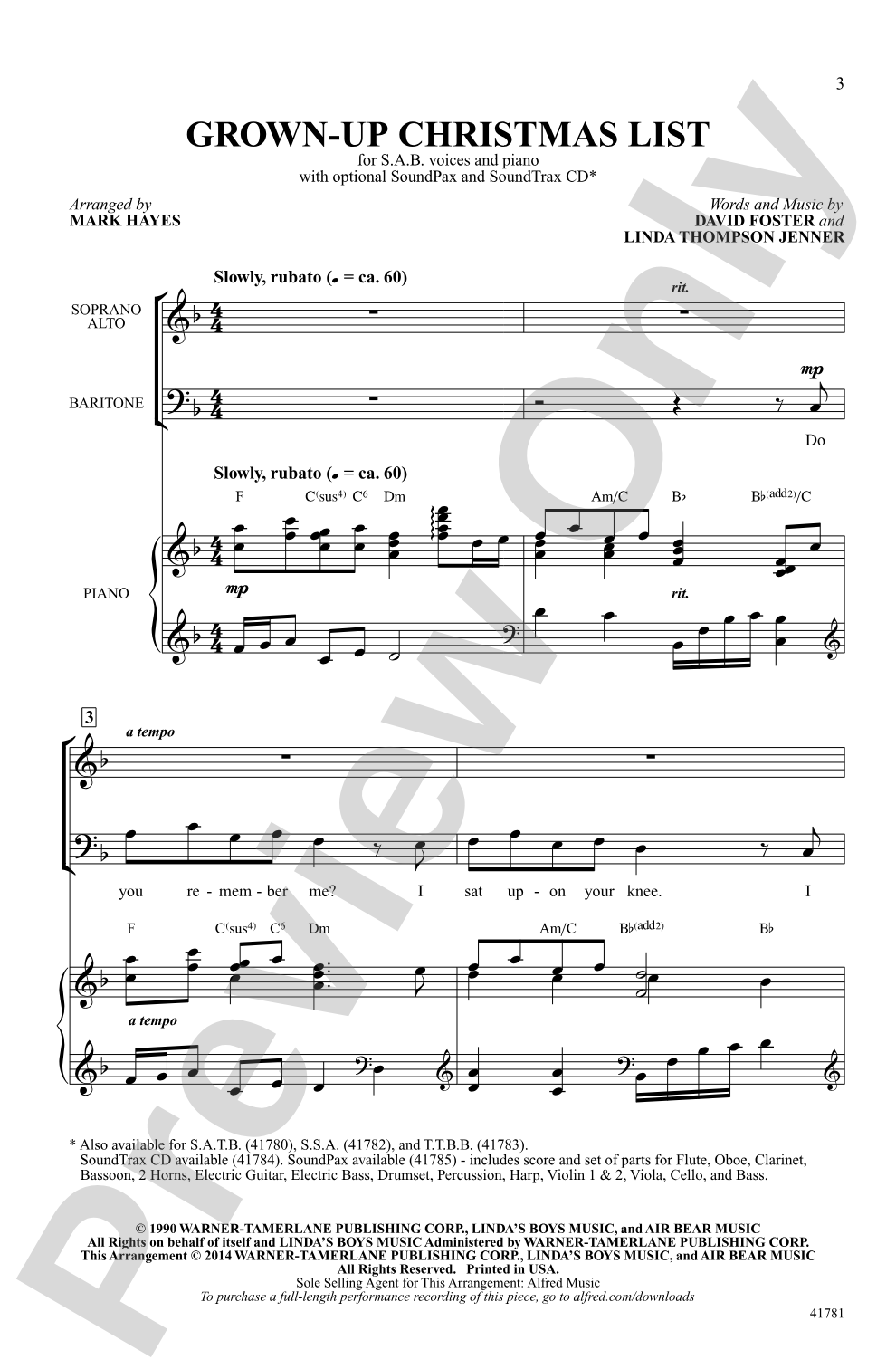 Grown-Up Christmas List: SAB Choral Octavo