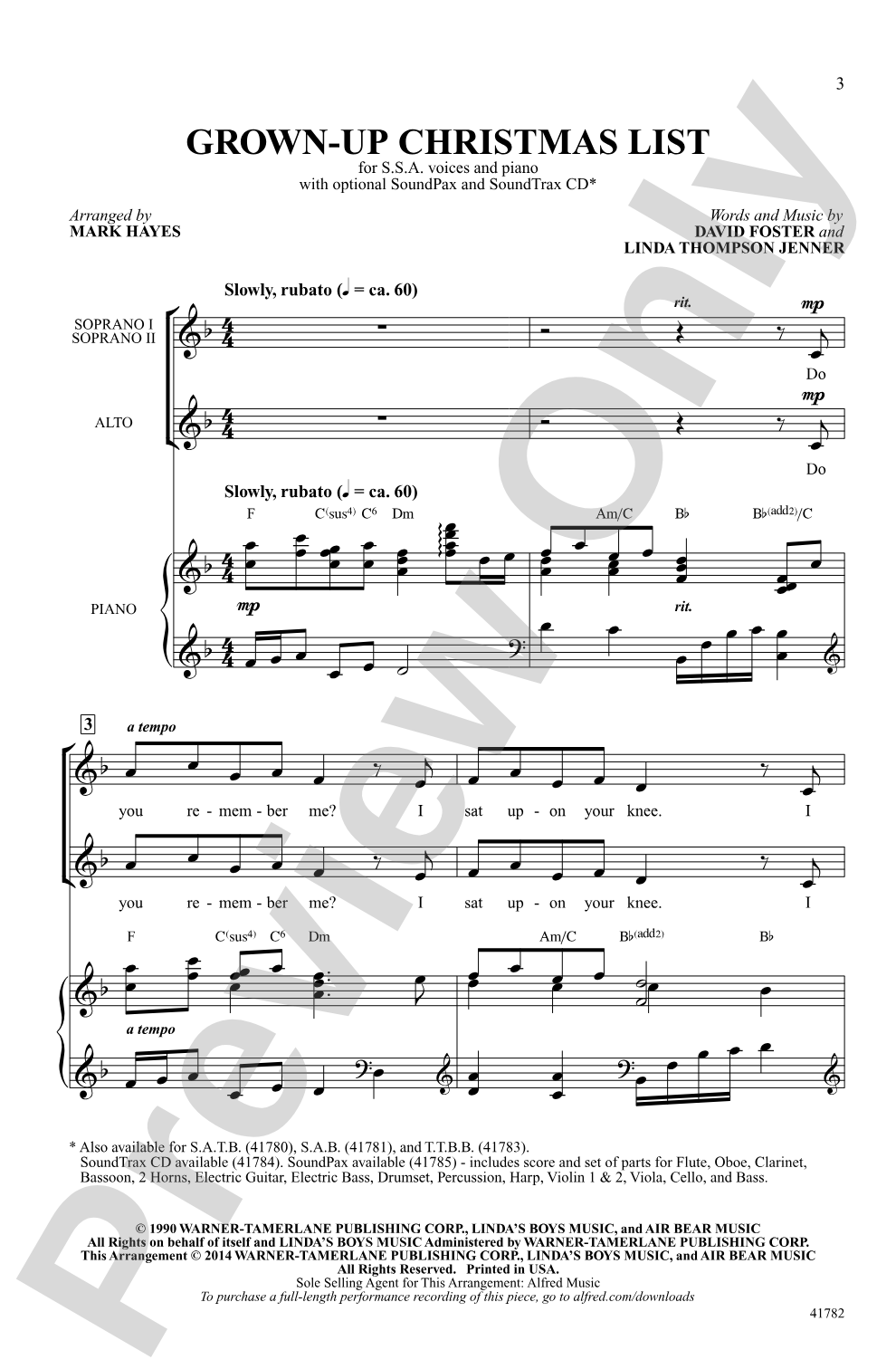 Grown-Up Christmas List: SSA Choral Octavo