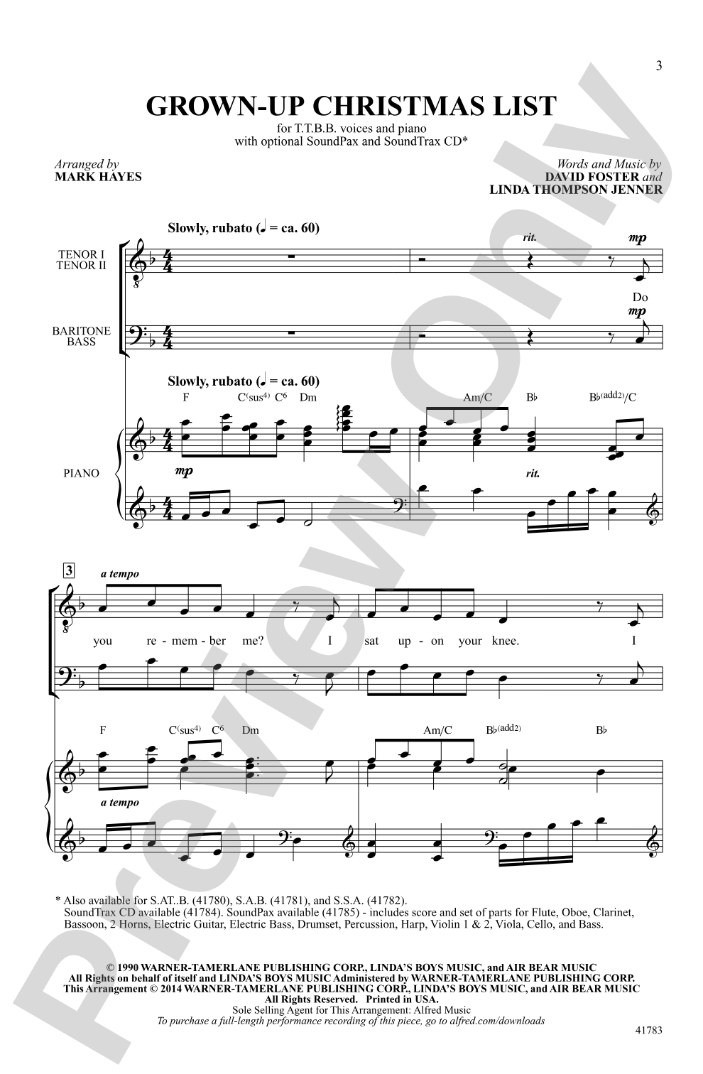 Grown-Up Christmas List: TTBB Choral Octavo