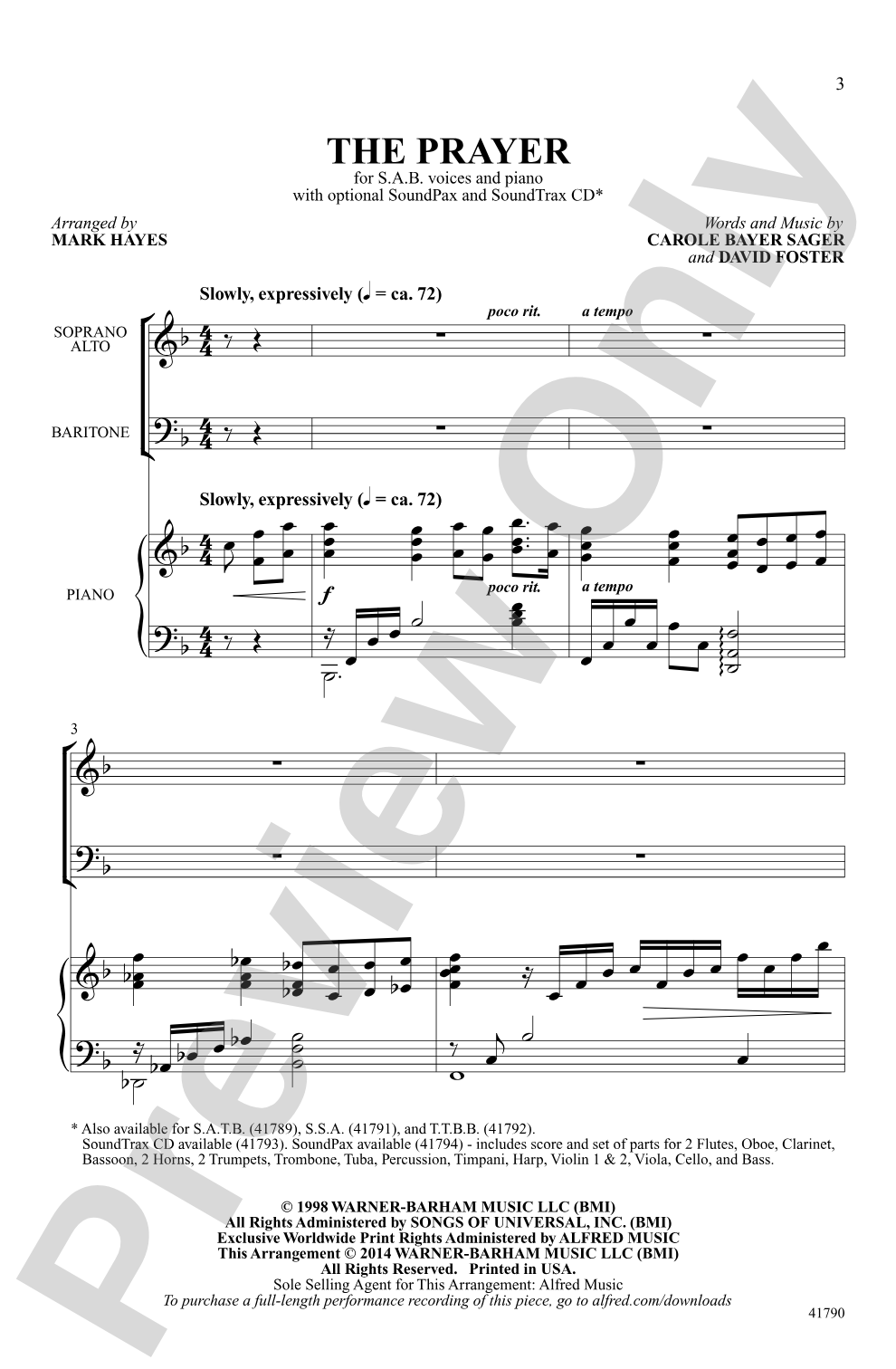 Prayer, The: SAB Choral Octavo