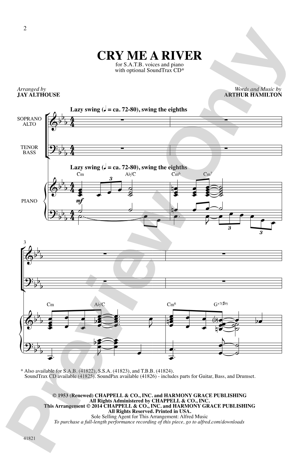 Cry Me a River: SATB Choral Octavo