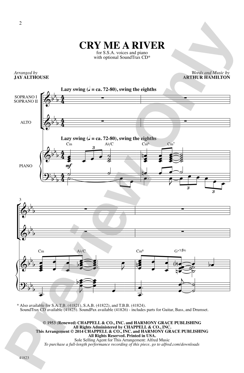 Cry Me a River: SSA Choral Octavo