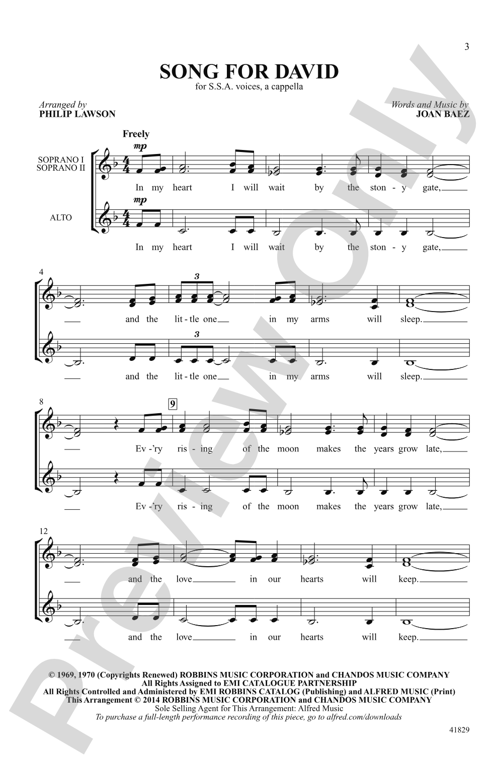Song for David: SSA, <i>a cappella</i> Choral Octavo