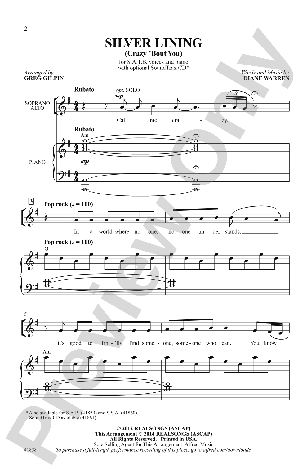 Silver Lining: SATB Choral Octavo