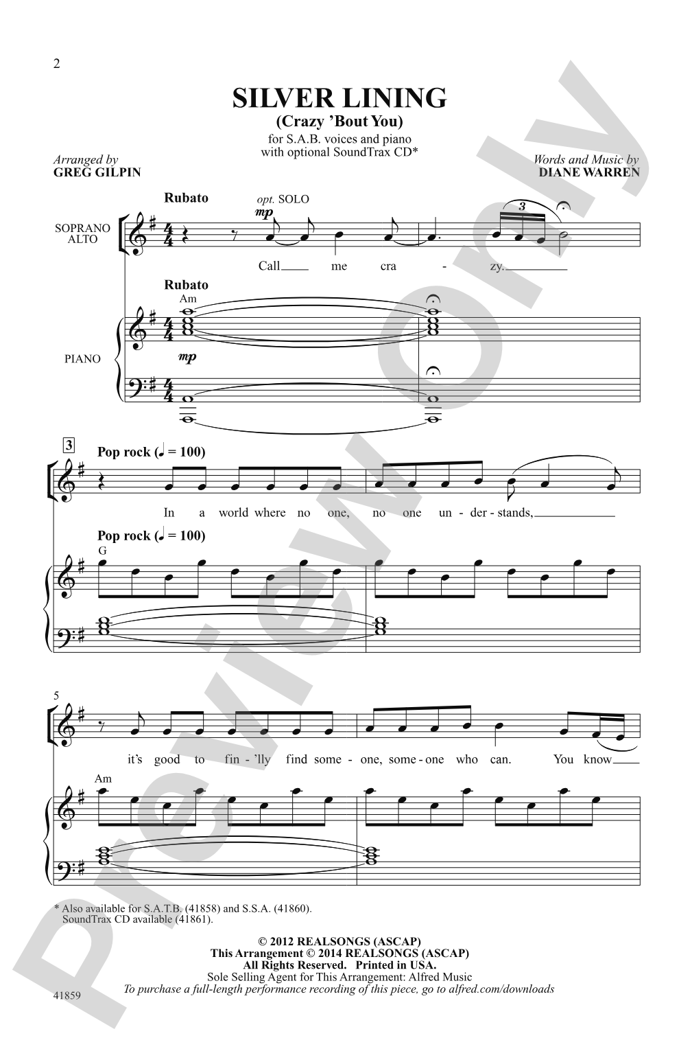 Silver Lining: SAB Choral Octavo