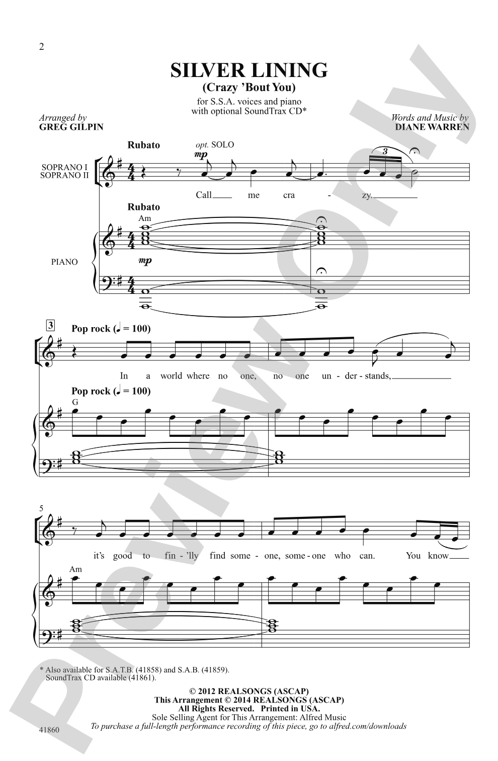Silver Lining: SSA Choral Octavo