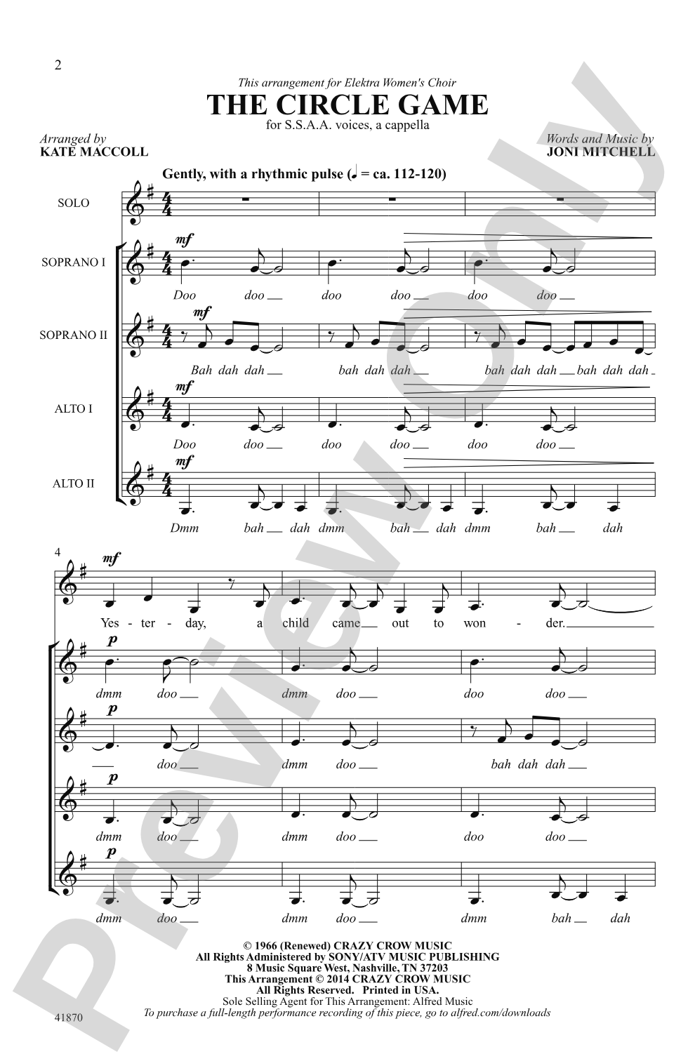 Circle Game, The: SSAA, <i>a cappella</i> Choral Octavo