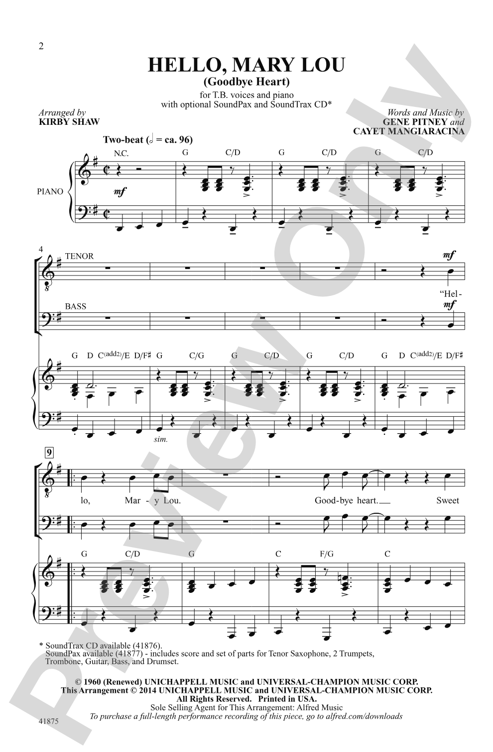 Hello, Mary Lou: TB Choral Octavo