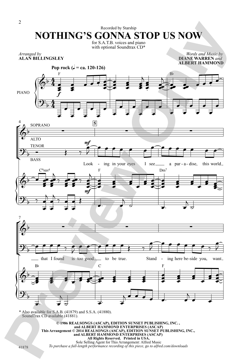 Nothing's Gonna Stop Us Now: SATB Choral Octavo