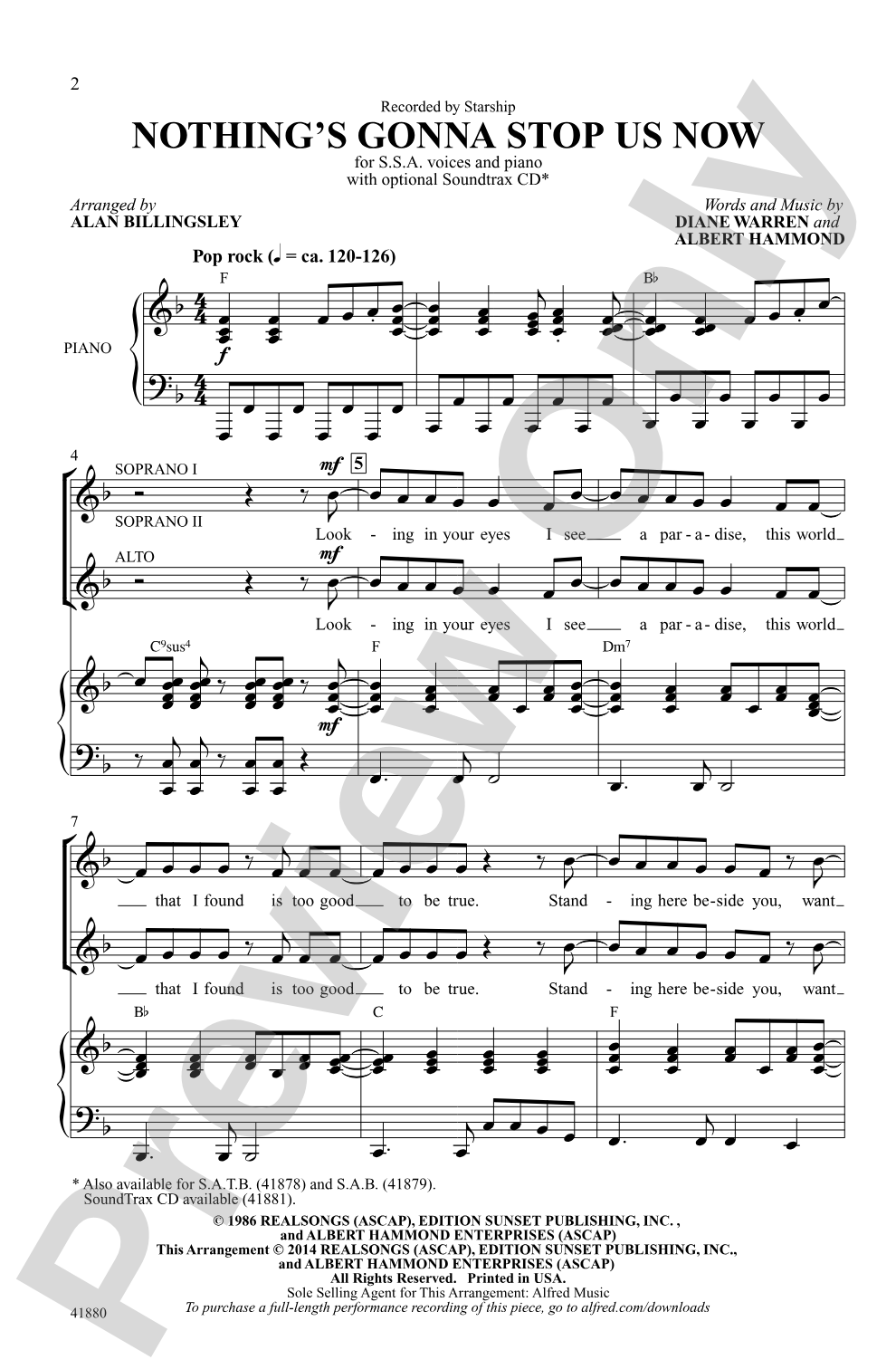 Nothing's Gonna Stop Us Now: SSA Choral Octavo