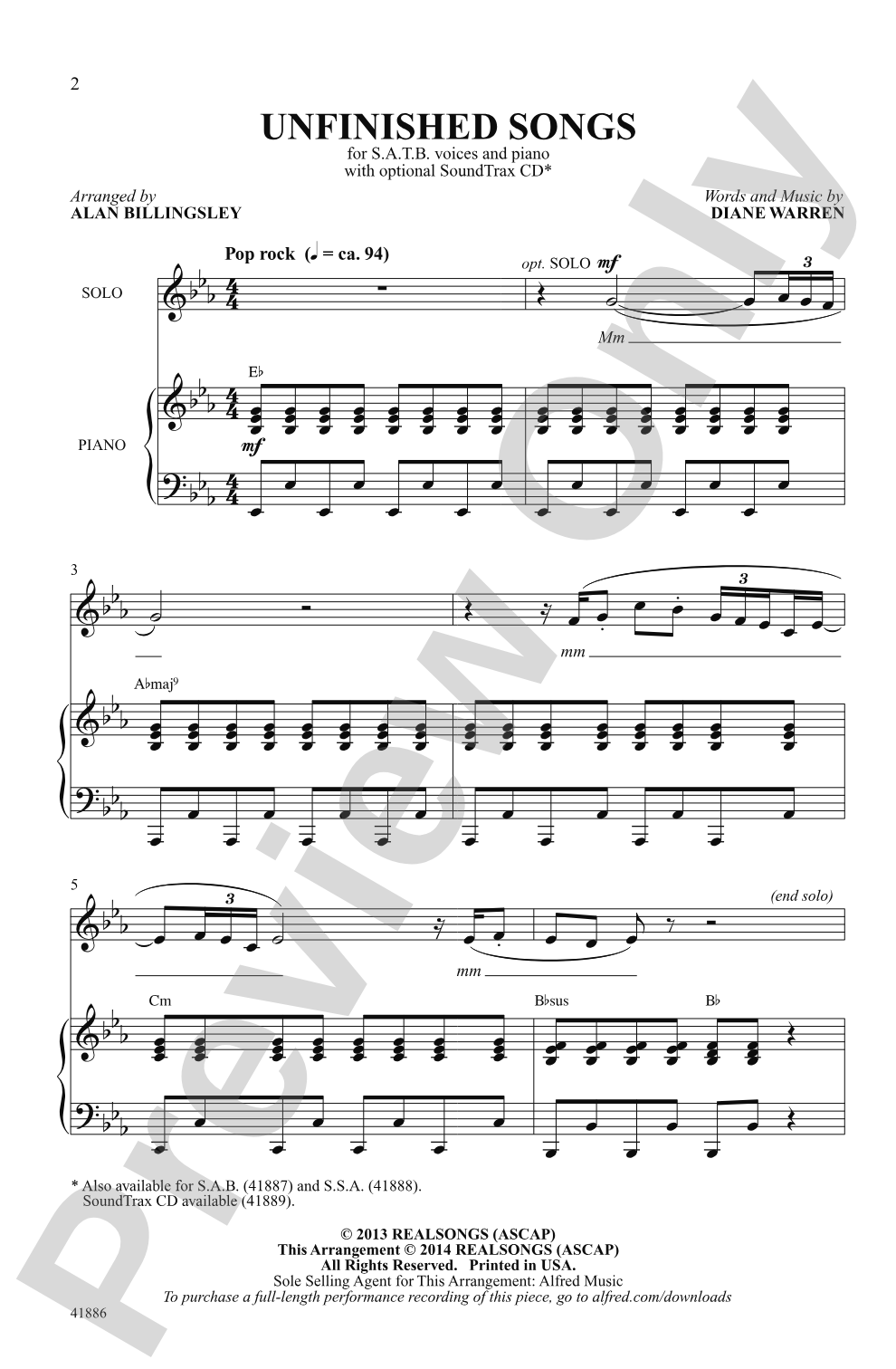 Unfinished Songs: SATB Choral Octavo